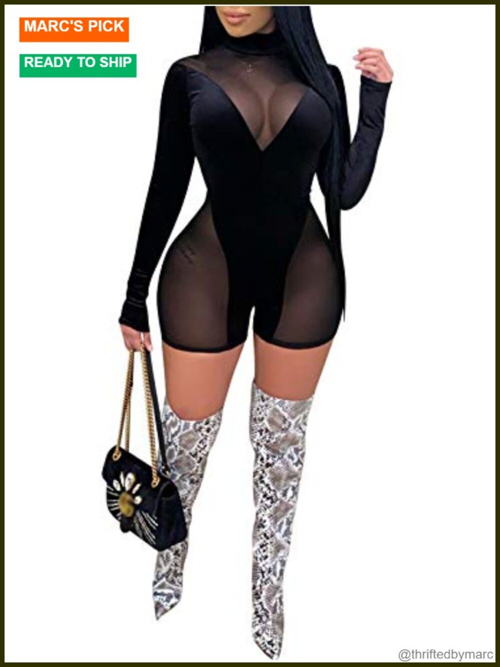 Women See Through Sheer Mesh Long Sleeve Short Jumpsuit Club Romper